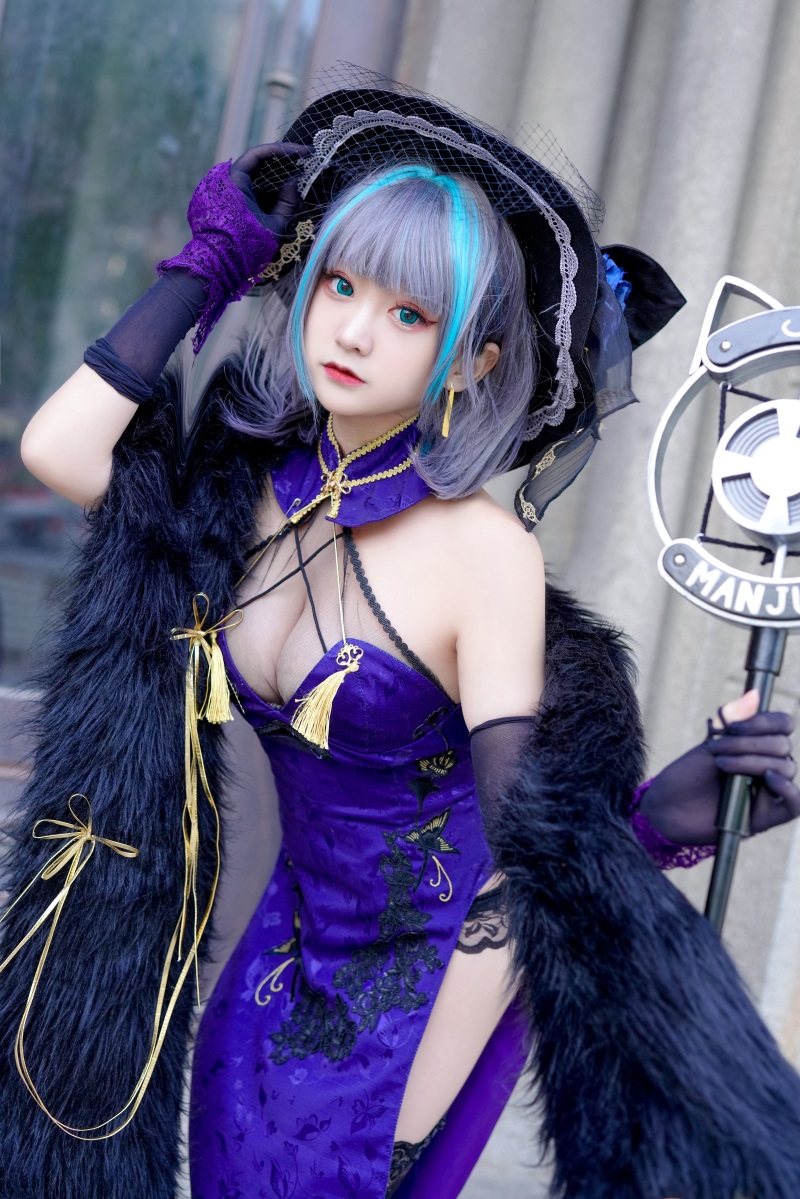 网红Coser@-桃夭葵- 柴郡旗袍 [33P/740MB] 网红写真-第1张