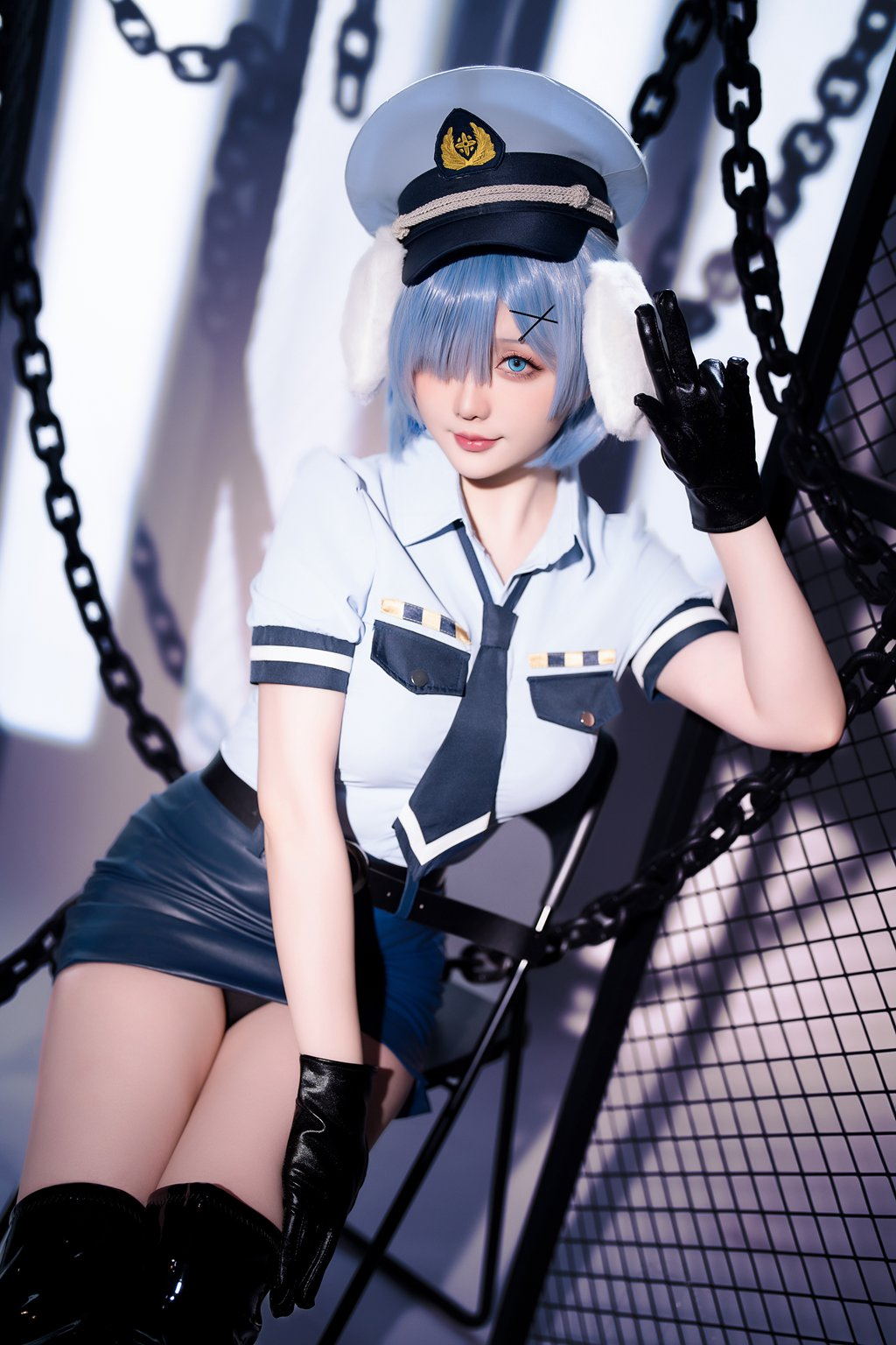 微博红人@星之迟迟 24年02月计划C RE0-蕾姆 狗耳警官 [101P/1V/1.25G] 网红写真-第1张