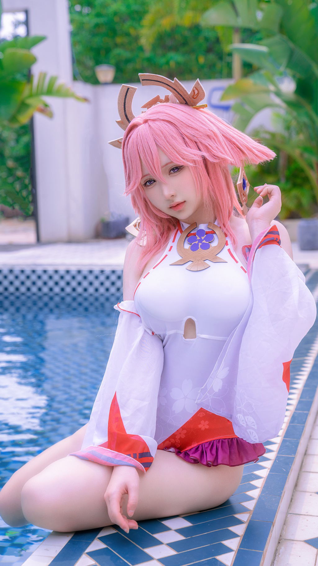 动漫博主@樱梨梨 八重神子泳装[29P/429MB] 网红写真-第1张