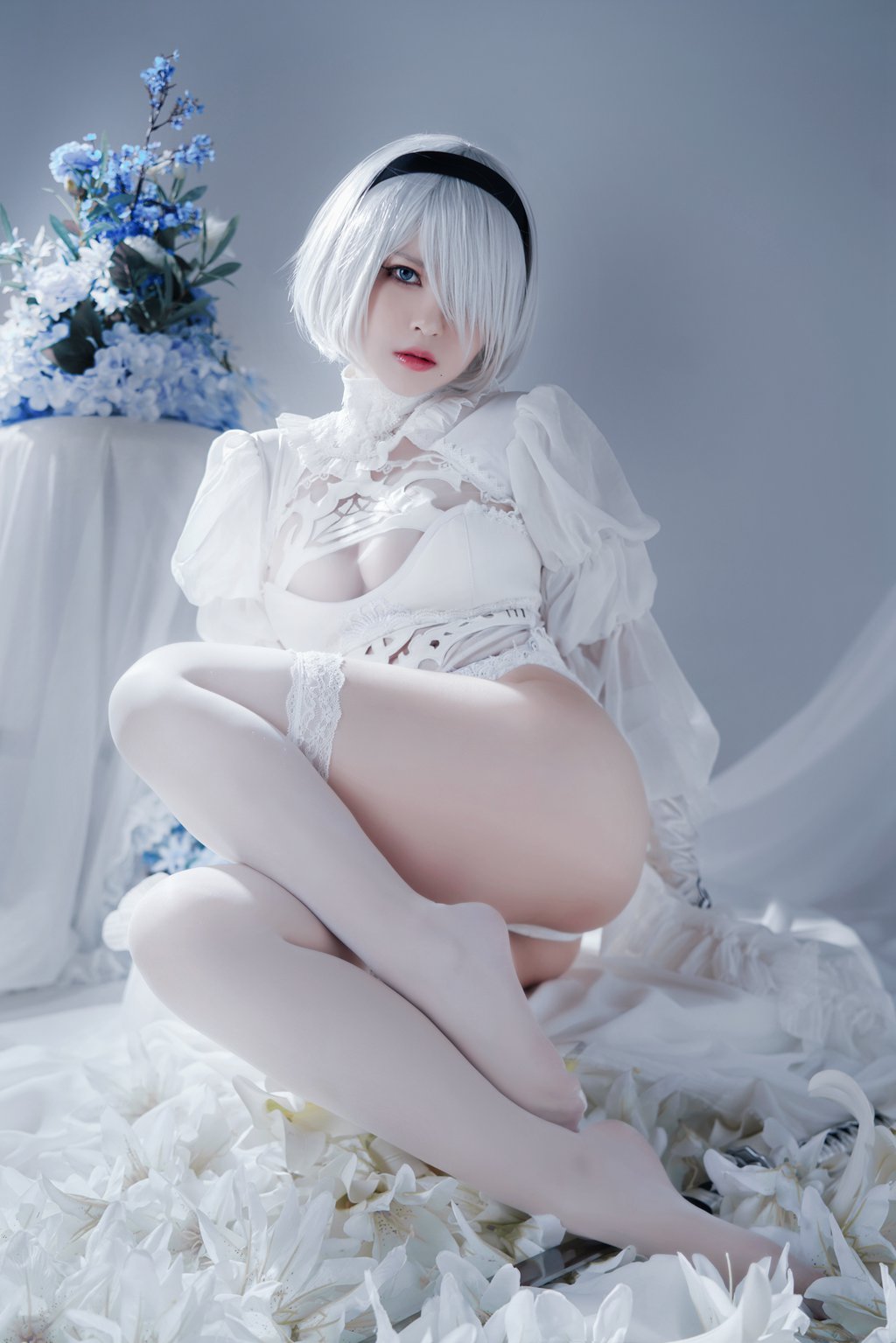 微博人气Coser@半半子 Automataヨルハ二号B型 白いドレス [51P-91MB] 网红写真-第4张