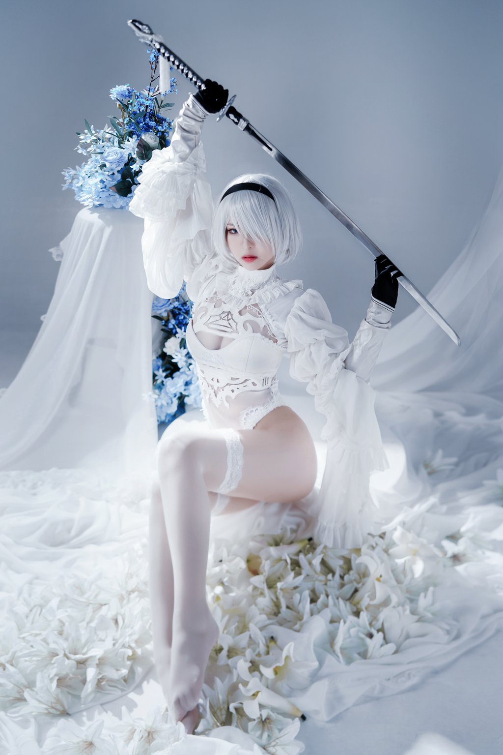 微博人气Coser@半半子 Automataヨルハ二号B型 白いドレス [51P-91MB] 网红写真-第3张