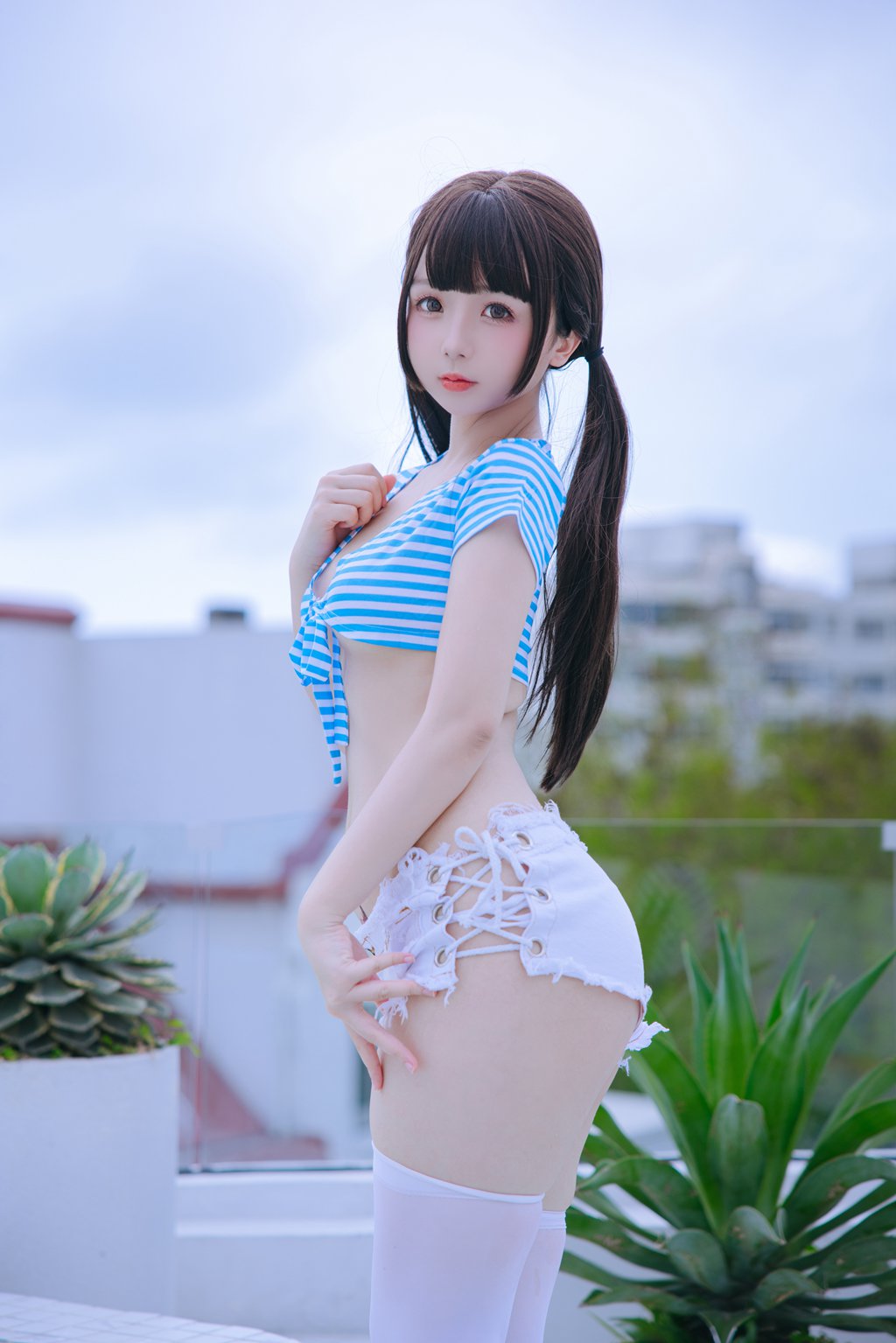 人气动漫博主@日奈娇 蓝白条[150P-6V-1.44G] 网红写真-第1张
