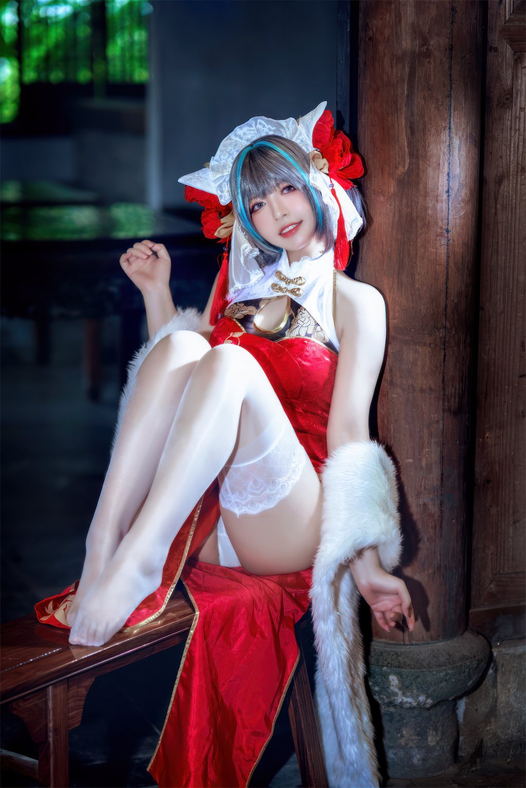 微博人气Coser@半半子 柴郡中华娘旗袍[45P-2V-332.3M] 网红写真-第4张