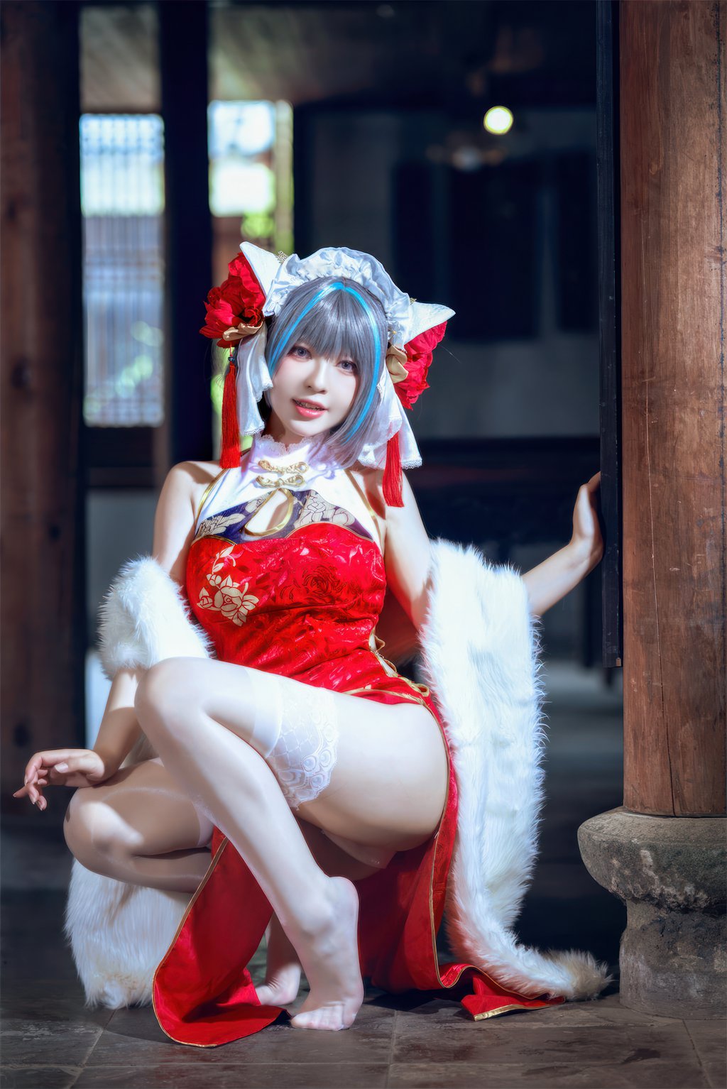 微博人气Coser@半半子 柴郡中华娘旗袍[45P-2V-332.3M] 网红写真-第3张