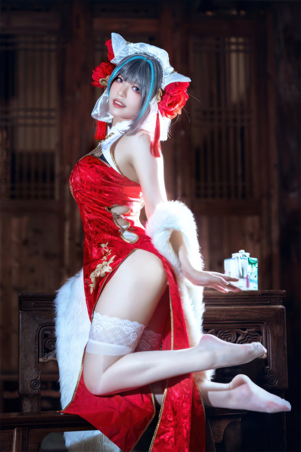 微博人气Coser@半半子 柴郡中华娘旗袍[45P-2V-332.3M] 网红写真-第2张