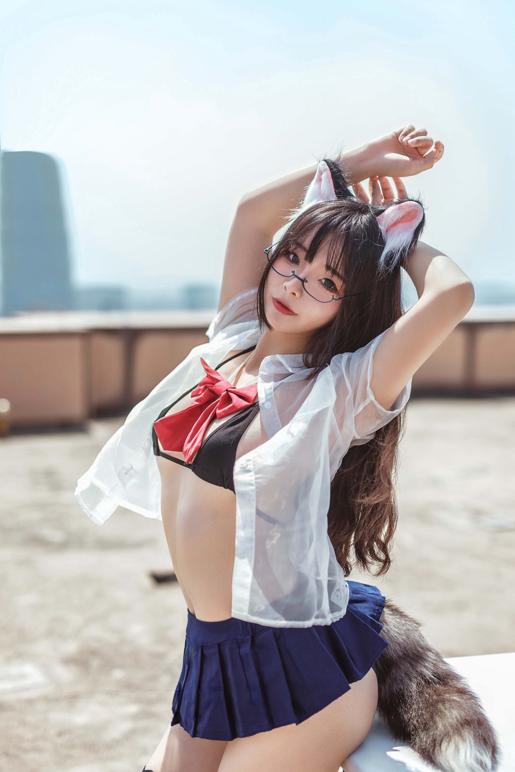 动漫博主@yuuhui玉汇 天台猫猫+黑犬机器人女友[32P-151.6M] 网红写真-第1张