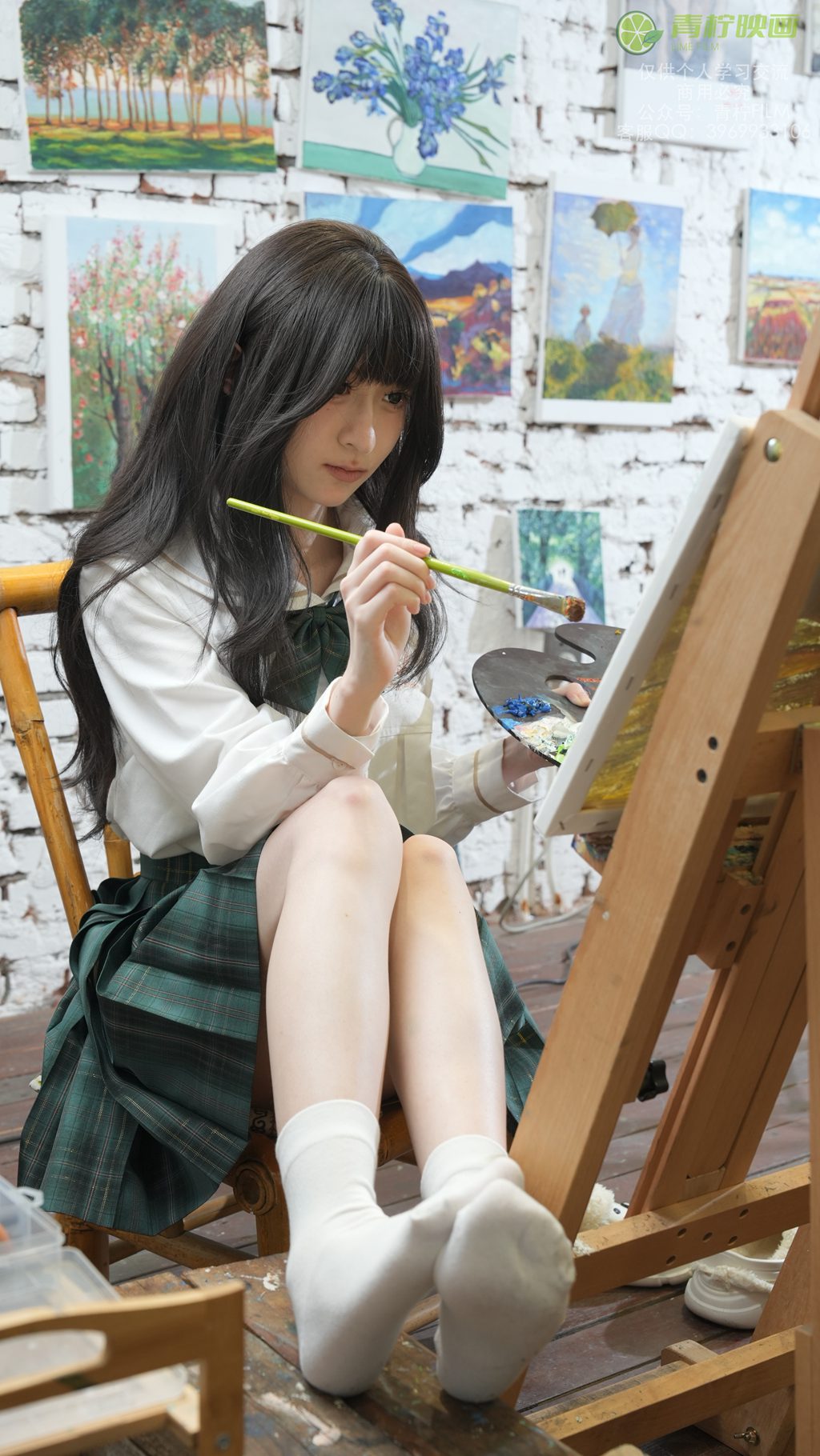 [青柠映画] No.29 AN 画室JK+油画素材（白袜白丝裸足展示）[146P/336MB] 年费专享-第2张
