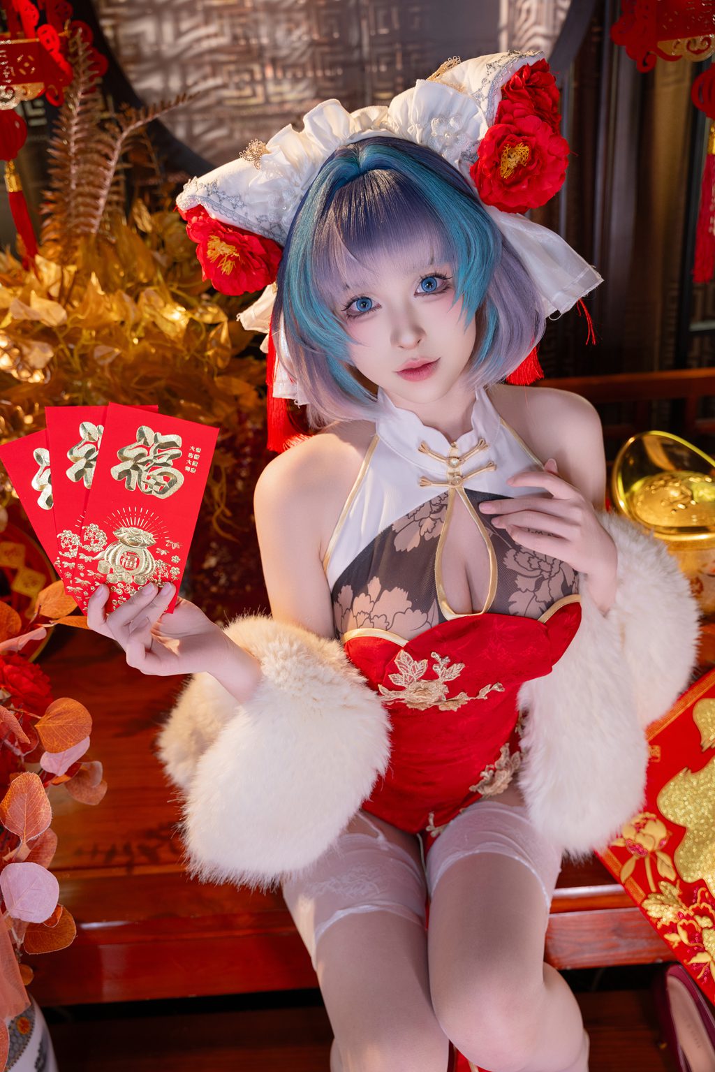 知名动漫博主@清水由乃 柴郡新春旗袍 [71P1V-2.41GB] 网红写真-第1张