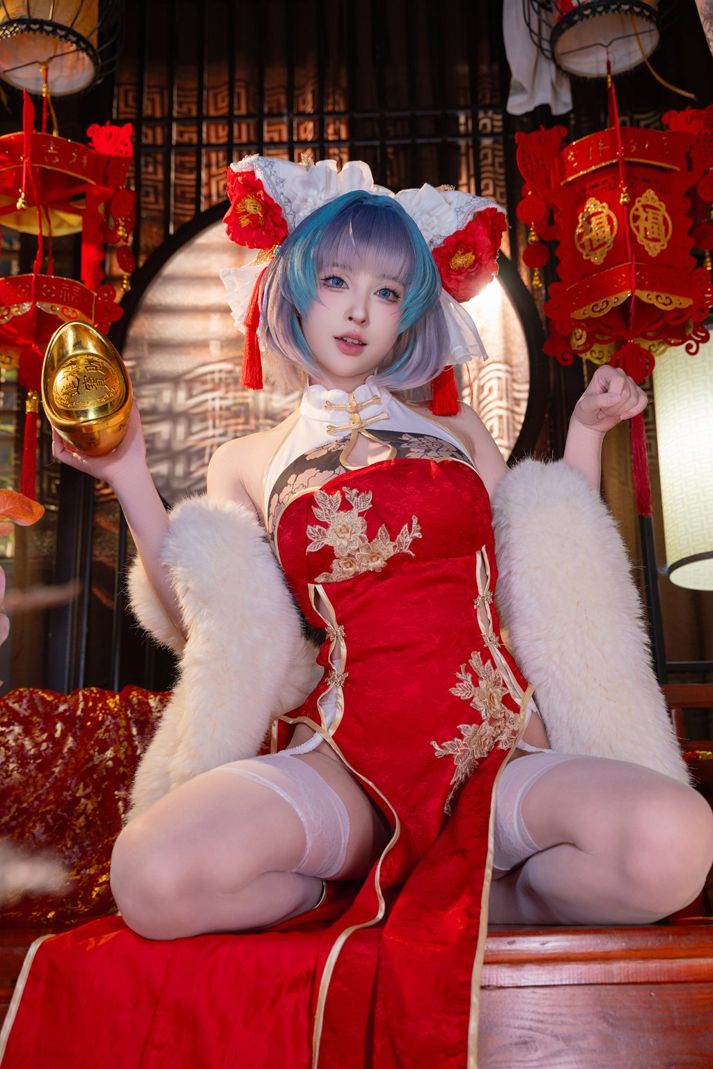 知名动漫博主@清水由乃 柴郡新春旗袍 [71P1V-2.41GB] 网红写真-第2张