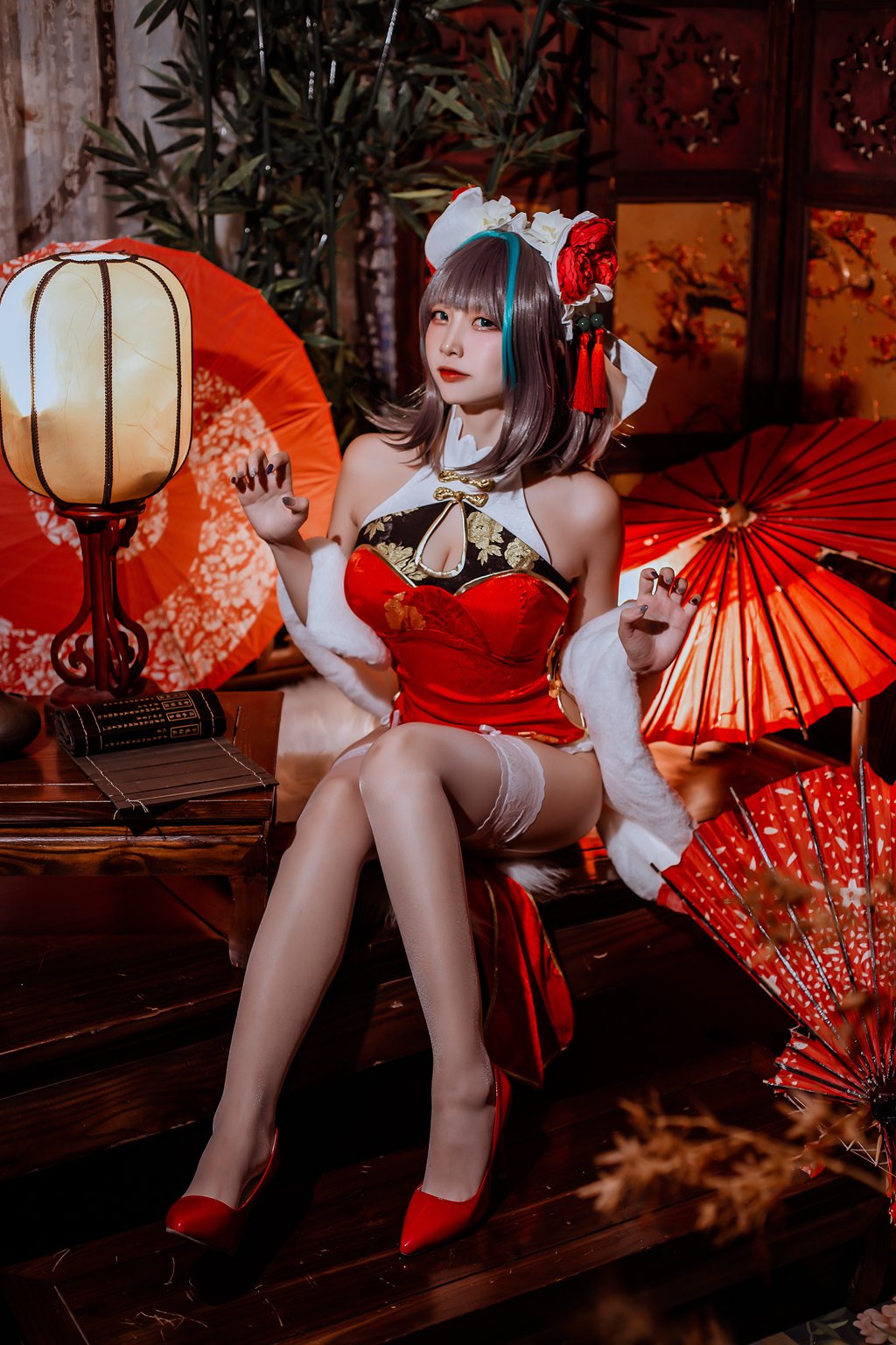 人气动漫博主@二佐Nisa 碧蓝柴郡旗袍 [32P/428MB] 网红写真-第1张