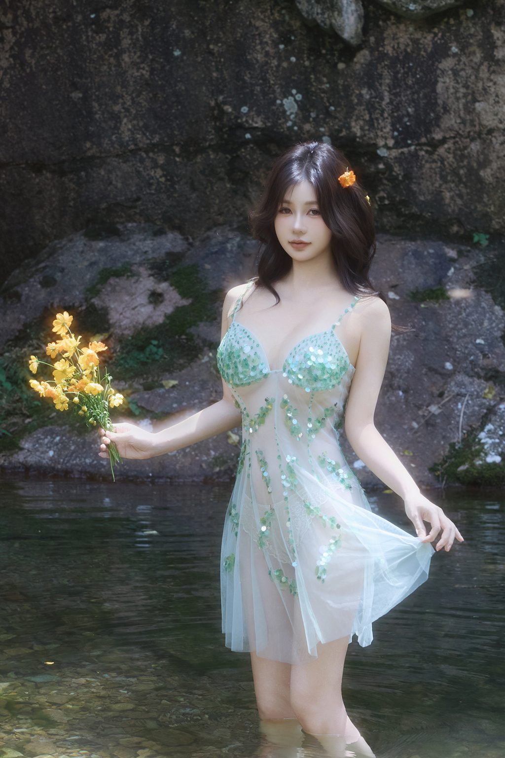 秀人模特@尹甜甜 – 内购无水印 户外小溪[73P／420MB] 年费专享-第3张