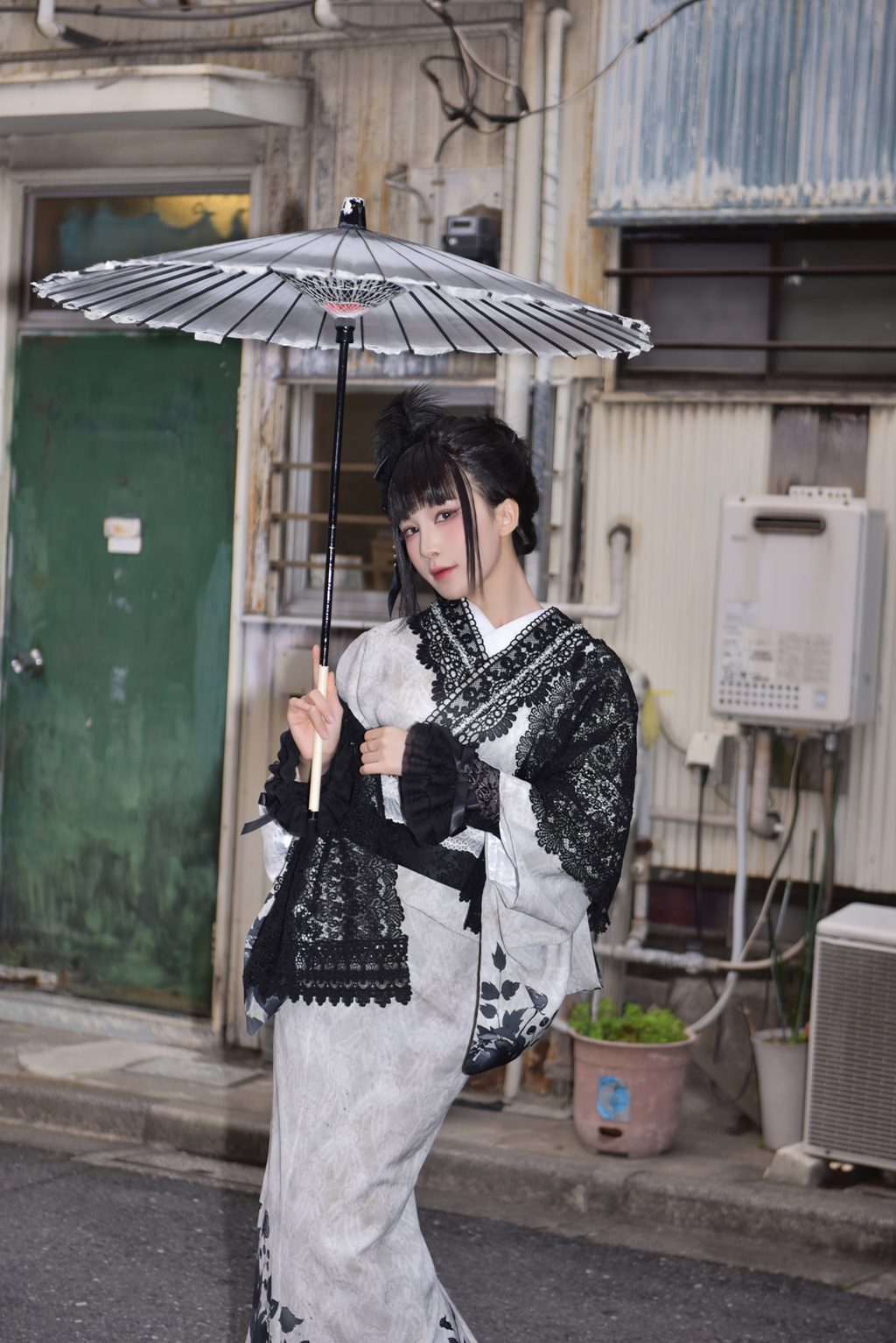 知名动漫博主@水淼aqua Black Lace Kimono[70P-125M] 网红写真-第2张