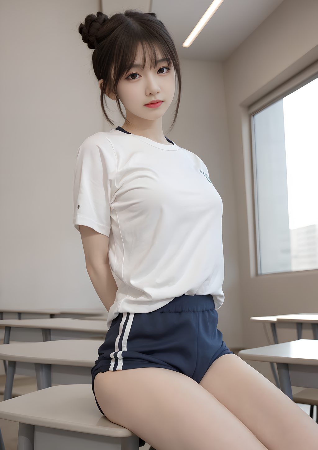 [AI绘画] 坐在桌子上的校服妹妹 [54P/242MB] AI美女-第2张