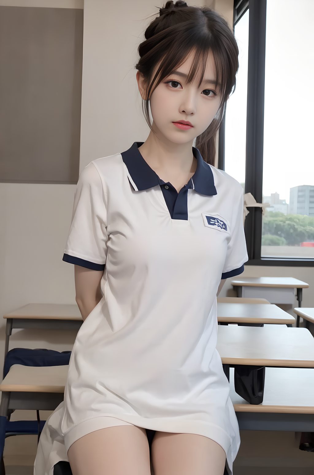 [AI绘画] 坐在桌子上的校服妹妹 [54P/242MB] AI美女-第3张