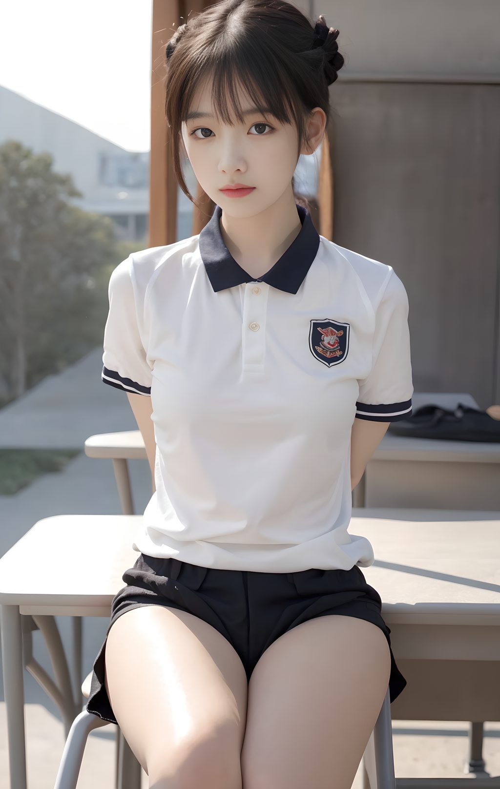 [AI绘画] 坐在桌子上的校服妹妹 [54P/242MB] AI美女-第4张