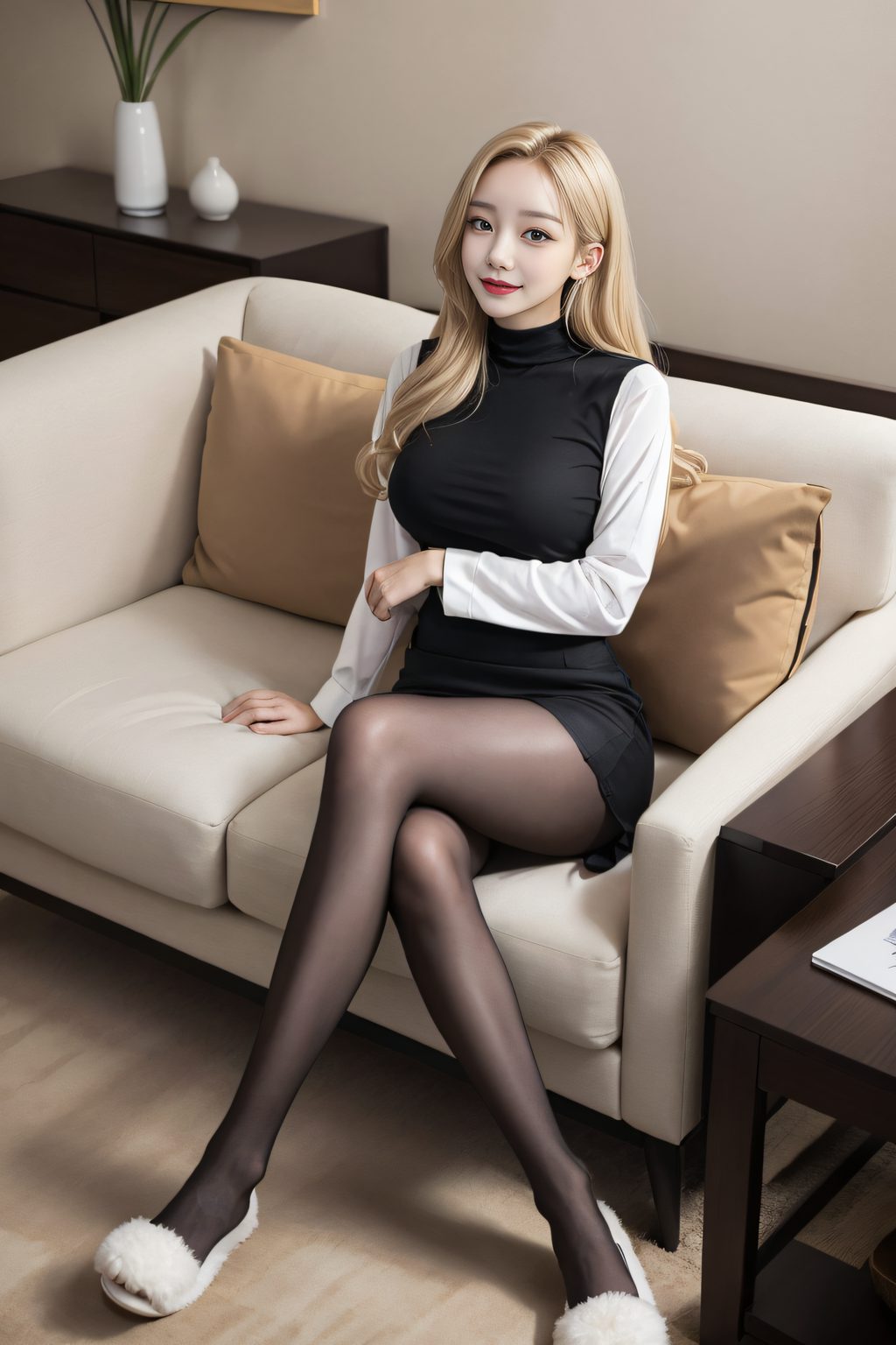 [AI绘画] 金发姐姐的黑白丝大长腿 [47P/856MB] AI美女-第4张