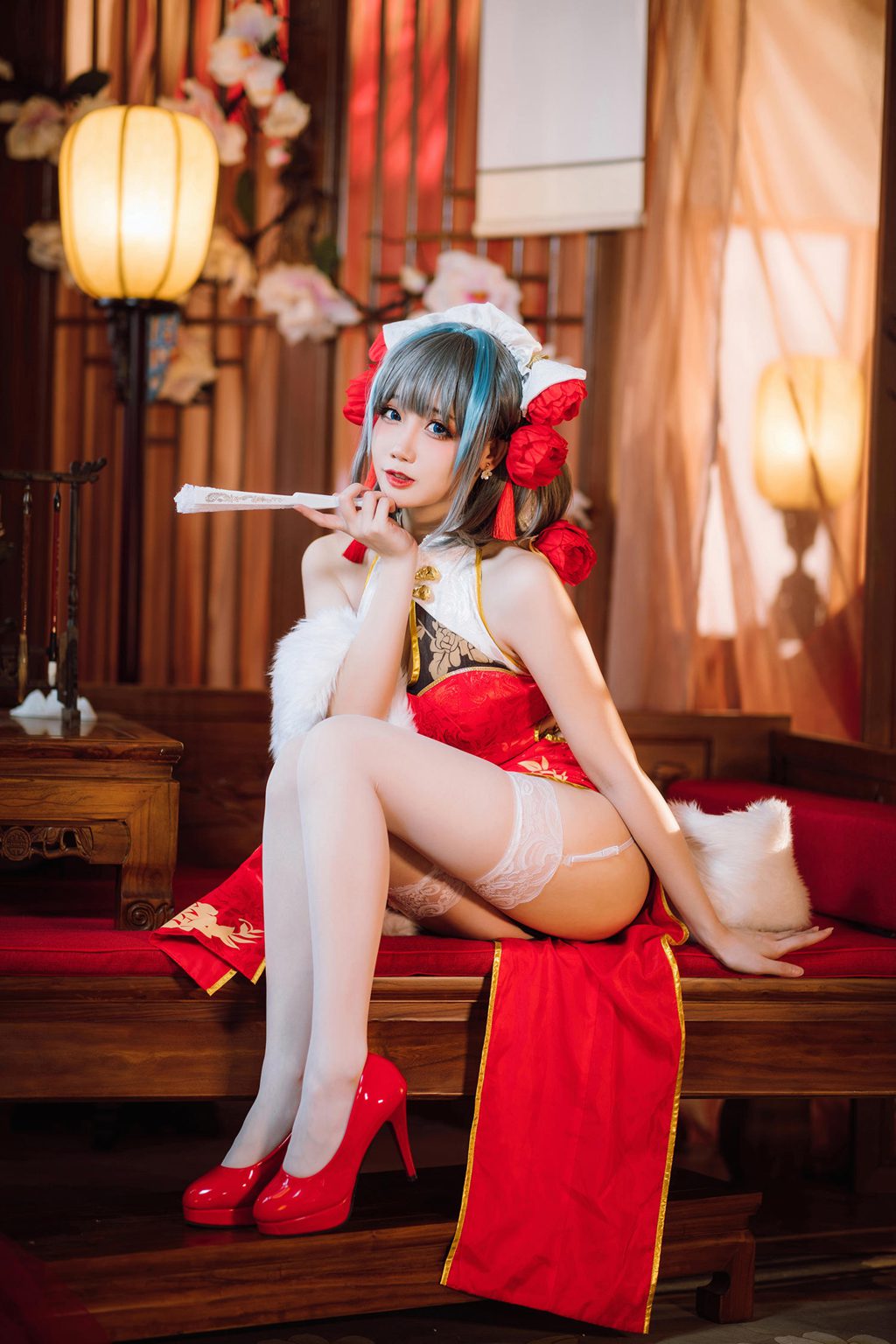 动漫博主@焖焖碳 碧蓝航线 柴郡旗袍 [29P/202MB] 网红写真-第1张