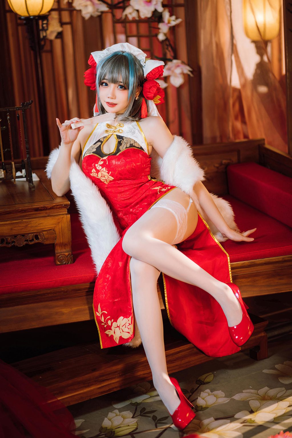 动漫博主@焖焖碳 碧蓝航线 柴郡旗袍 [29P/202MB] 网红写真-第2张